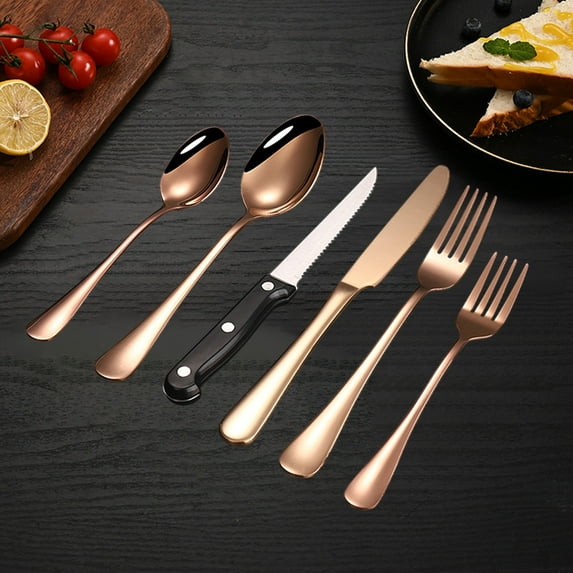 Cutlery Set under $5! Ke1Clo Stainless Steel Knife Fork Spoon for Household Kitchen Restaurant, 6-Piece Western Dinner Utensils, Rose Gold