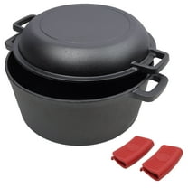 Cutlery Sets 2 in 1 Pre-Seasoned Cast Iron Dutch Oven With Dual Handles, Outdoor Camping Deep Pot for Camping Fireplace Cooking BBQ Baking Campfire, 5 Quart.With 2pcs Silicone Handel Covers.,Cookware