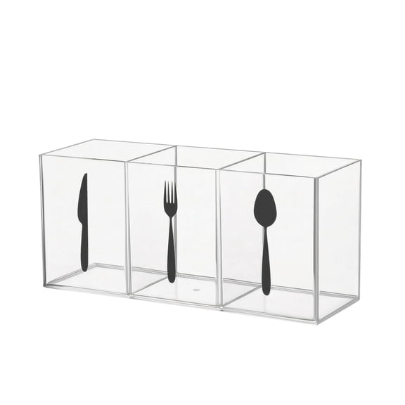 Cutlery Storage Box Drawer Organizer for Spoons Forks and Knives Compact Kitchen Silverware Tray with Dividers 7x3x4 Inch Clear