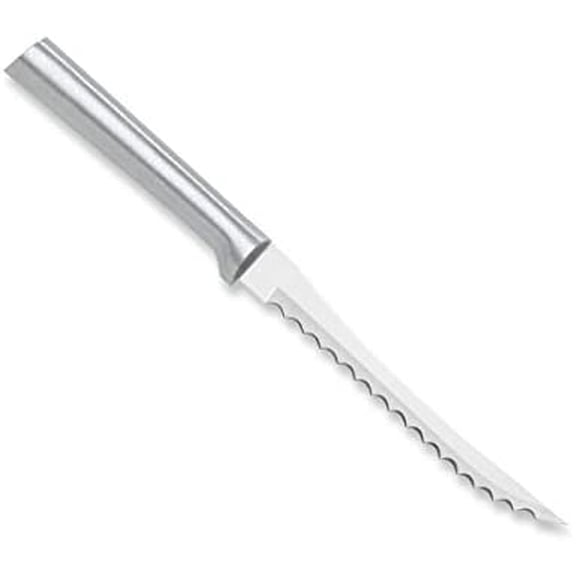 Cutlery Tomato Slicer Knife (R126), 5" Stainless Steel Hollow Ground Serrated Blade, Made in USA, Silver Handle