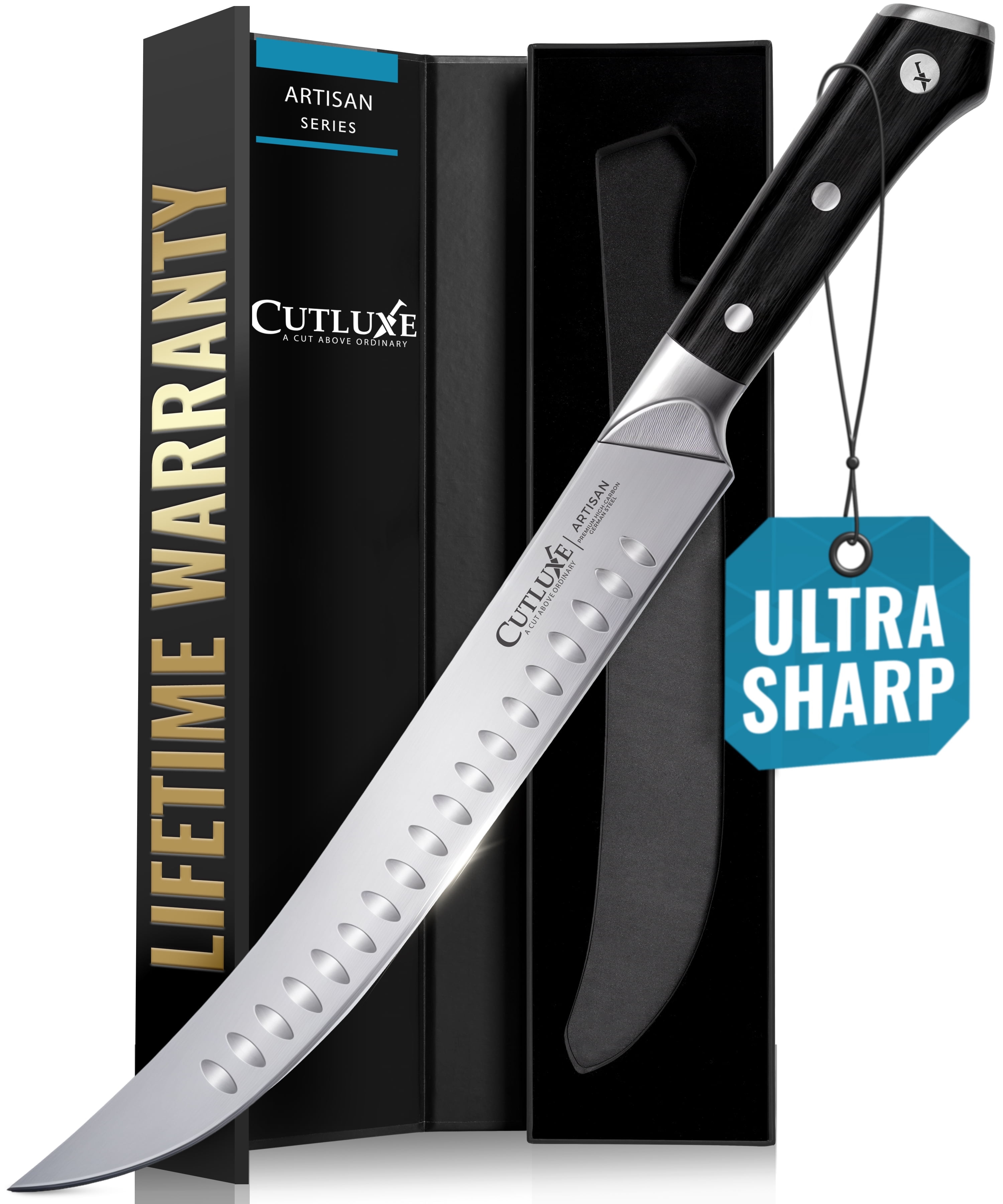 Cutluxe 10" Butcher Cimeter Knife, Ultra Sharp German Steel Blade