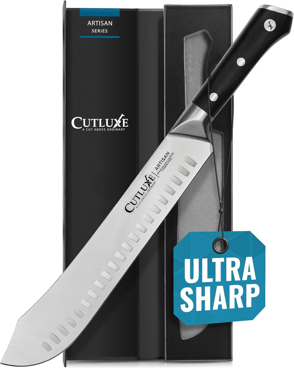 Cutluxe Butcher Knife 10″ Cimeter Breaking Knife, Razor Sharp