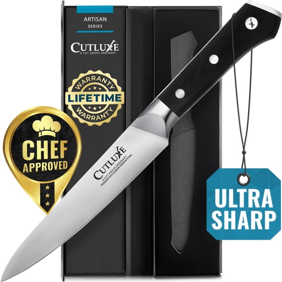 Cutluxe Kitchen Utility Knife, 5.5" Paring Kitchen Knife Razor Sharp Blade, High Carbon German Steel, Full Tang Ergonomic Handle Design Artisan Series