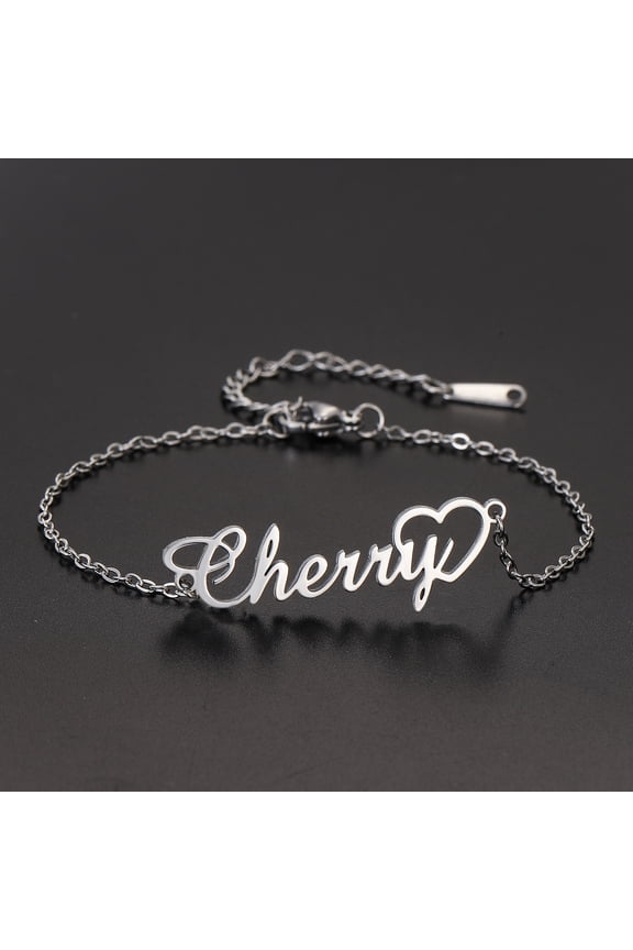Cutom Name Heart Chain Bracelet For Women Customized Stainless Steel Initial Letter Nameplate Bangle Fashion Jewelry Gift