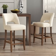 Vknow Furniture Bar Stools Set of 2, 26" Upholstered Counter Height Bar Stools, Modern Counter Stools with Wood Legs for Kitchen Island Dining Room Bar,Beige