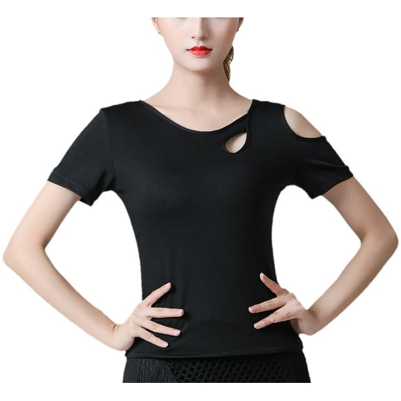 Cutout Cold Shoulder T Shirt Tops For Latin Ballroom Salsa Tango Cha Cha Cha Dancing