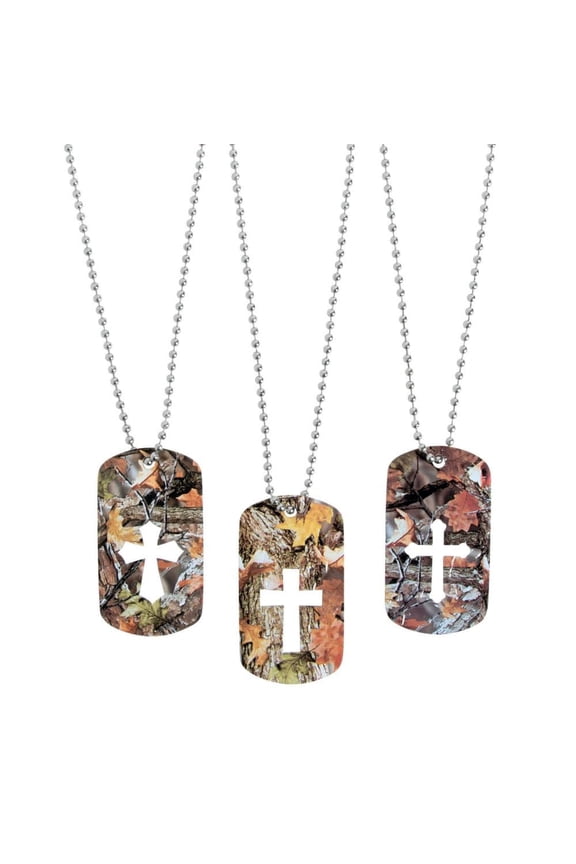 Cutout Cross Camo Dog Tag Necklace - Jewelry - 12 Pieces