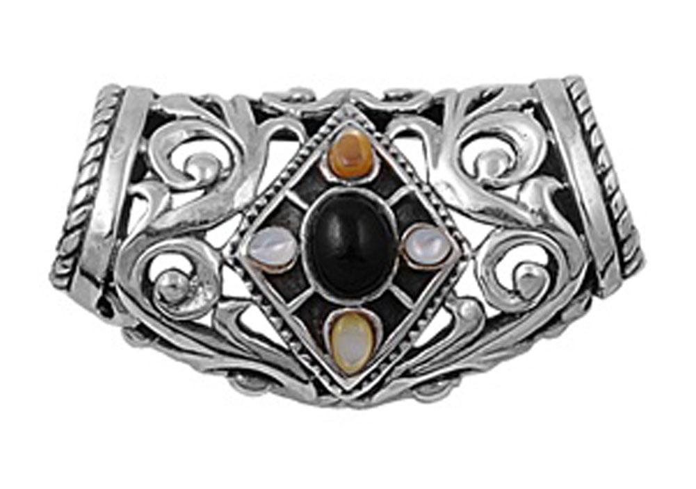 Slide Filigree Cutout Filigree Slide Pendant Black Simulated Onyx .925 Sterling Silver ...