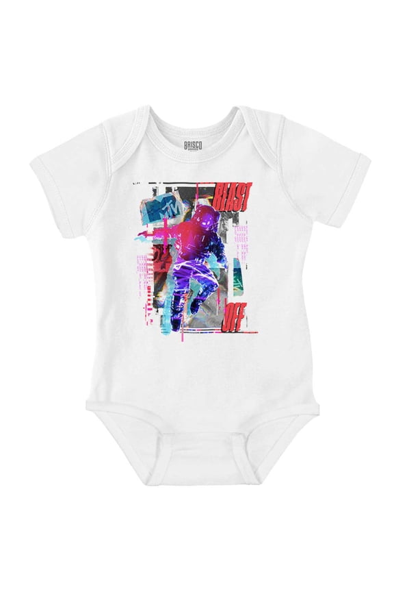 Cutout MTV Logo Moon Man Blast Off Romper Boys or Girls Infant Baby Brisco Brands 12M