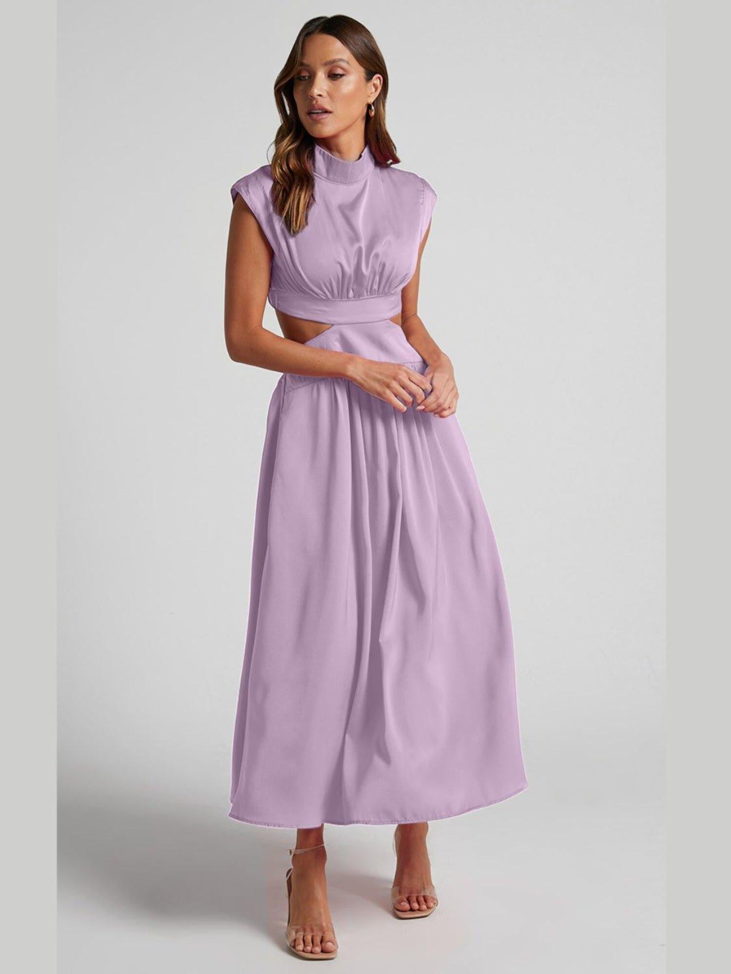 Cutout Mock Neck Mesh Dress