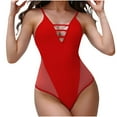 thumbnail image 1 of Cutout One-Piece Swimsuit One Piece Swimsuit for Women V Neck Bathing Suit Mesh Tummy Spaghetti Strap Bathing Suit Cut out Slim Fitting Swimwear Wine XL, 1 of 3