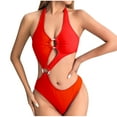 thumbnail image 1 of Cutout One-Piece Swimsuit Women's One Piece Swimsuit V Neck Keyhole Cutout O Ring Backless Bathing Suit High Cut Monokini Lace-Up Swimwear Bikini Swimsuit M, 1 of 3