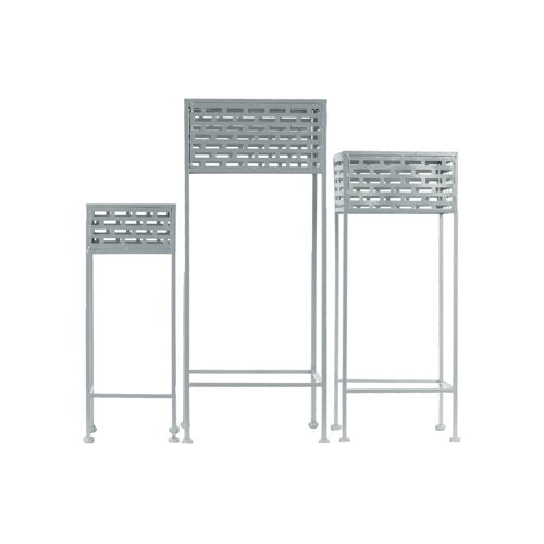 Cutout Patterned Metal Plant Stand, Set Of 3, Gray
