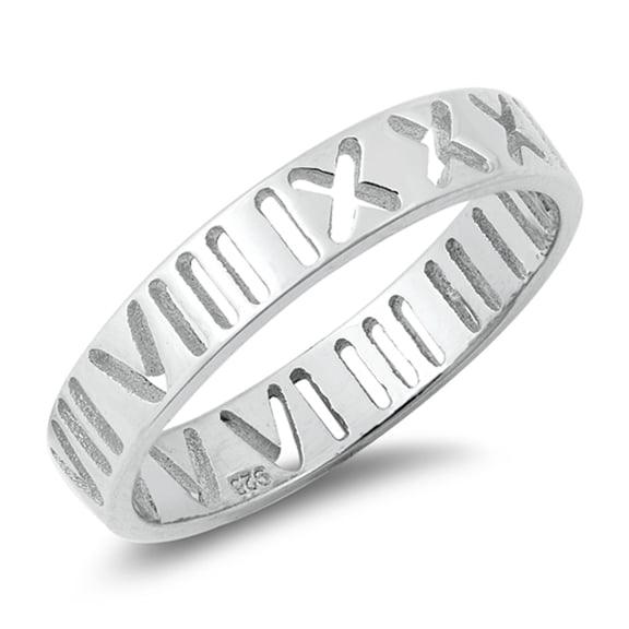 Cutout Roman Numeral Modern Ring .925 Sterling Silver Band Jewelry Female Male Unisex Size 4