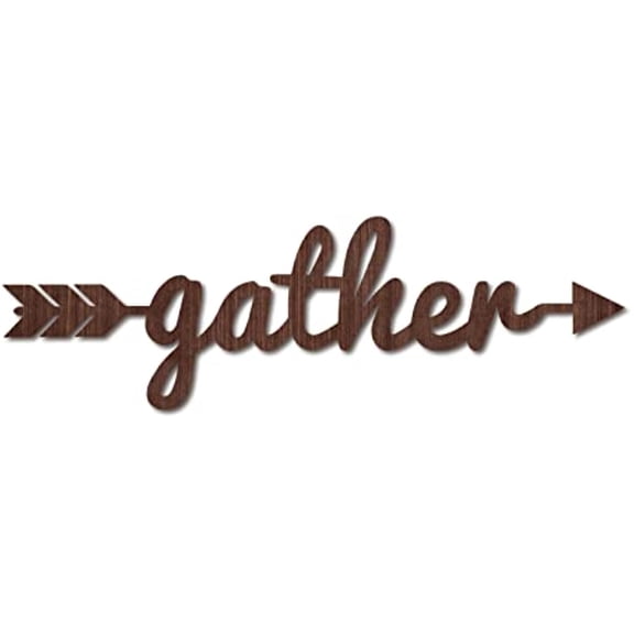 Cutout Sign Gather Arrow Wooden Wall Art Decor Wood Word Sculpture Signs Rustic Farmhouse for Housewarming Home Front Door Entryway Wall Decoration, Brown, 11.9 x 3.7inch
