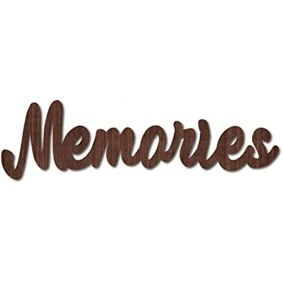Cutout Sign Memories Sign Wooden Wall Art Decor Wood Word Sculpture Signs Rustic Farmhouse for Housewarming Home Front Door Entryway Wall Decoration, Brown, 11.9 x 3.4inch