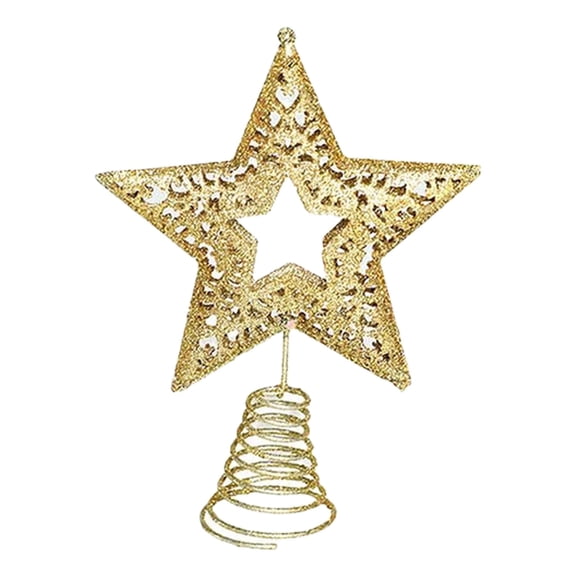 Cutout Star Christmas Tree Topper, 5.9X4.33 inch Glitter Spring Tree Top Finial, Hollow Center Tree Ornament, Mini Tabletop Tree Accessory, Sparkling Holiday Decor, Indoor Seasonal Home Decoration