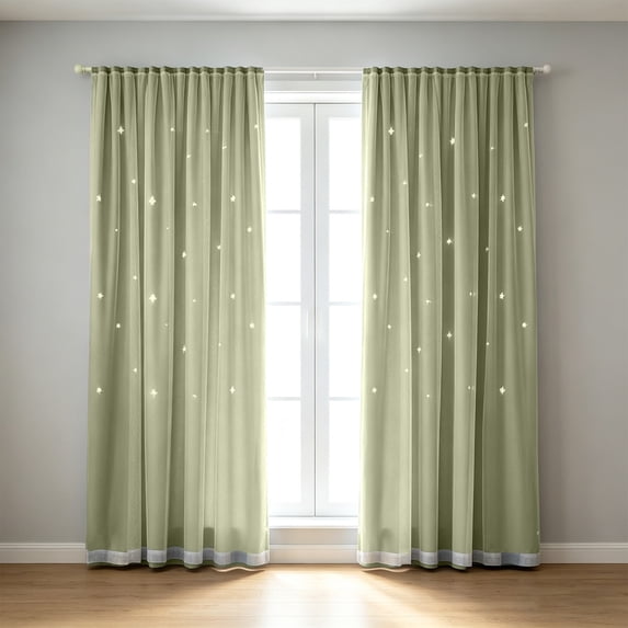 Cutout Star Layered Curtain, No Drill Magic Tape Self Adhesive Window Drapes, Double Layer Sheer Blackout Curtain for Bedroom Home Window Decor