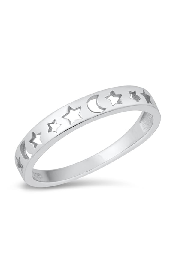 Cutout Star Moon Night Ring .925 Sterling Silver Band Jewelry Female Male Unisex Size 4
