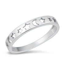 Cutout Star Moon Night Ring .925 Sterling Silver Band Jewelry Female Male Unisex Size 8