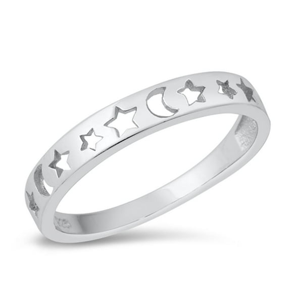 Cutout Star Moon Night Ring .925 Sterling Silver Band Jewelry Female Male Unisex Size 8