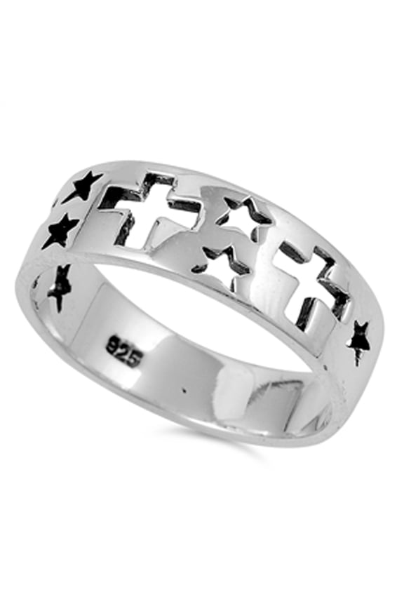 Cutout Star Square Cross Friendship Purity Ring Sterling Silver Band 925 Jewelry Female Male Size 8