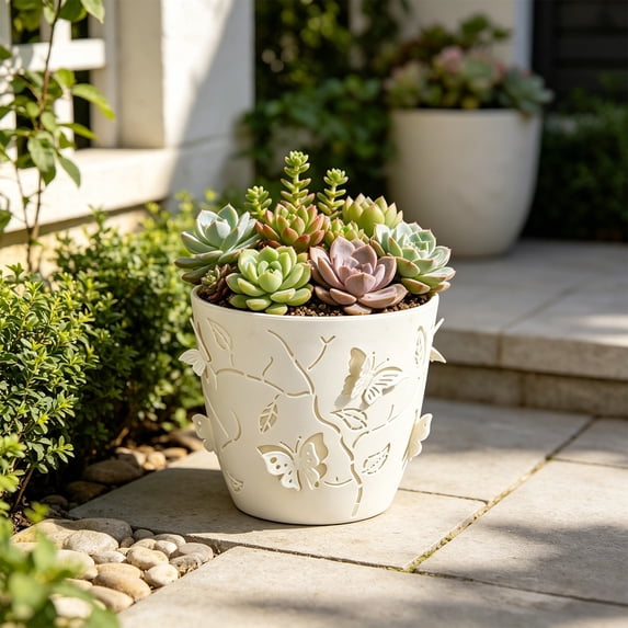 Cutouts Butterfly Pots for Plants, Double-Layer Planter Pots with Drainage & Saucers, Retro Style Large Flower Pots, Modern Style Large Flower Pots for Gardening Plants and Home Decor