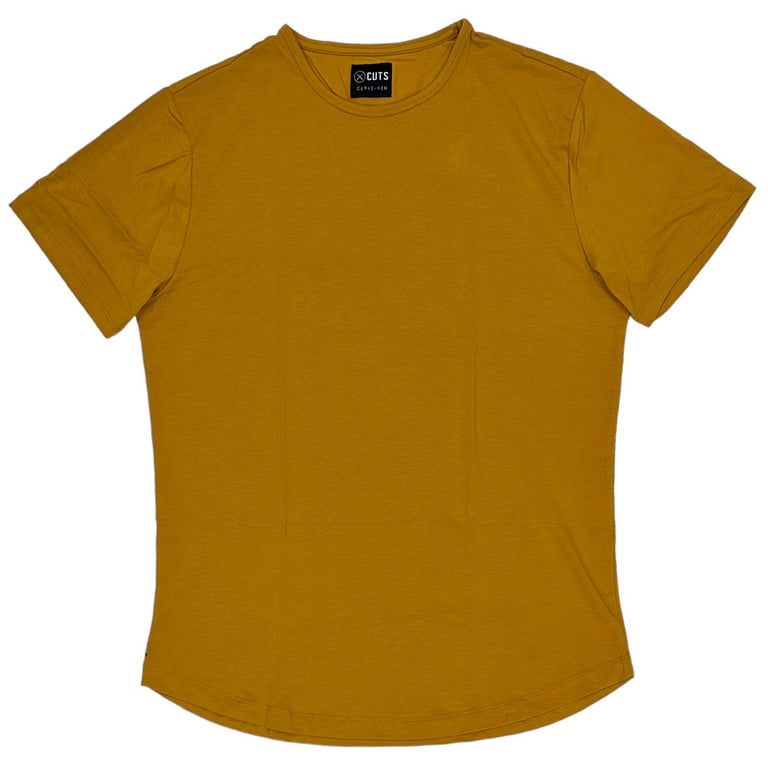 Cuts Clothing Men's Curve Hem Crew Neck 4 Way Stretch Tee T-Shirt (Large,  Mustard)