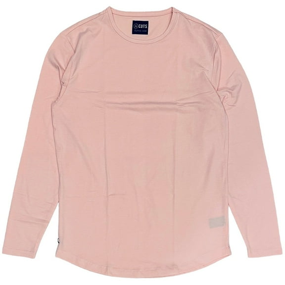 Cuts Clothing Men's Curve Hem Long Sleeve Crew Neck Signature Fit Tee T-Shirt (Large, Light Pink)
