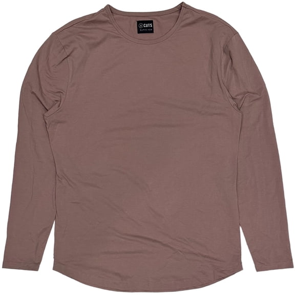 Cuts Clothing Men's Curve Hem Long Sleeve Crew Neck Signature Fit Tee T-Shirt (X-Large, Blush)