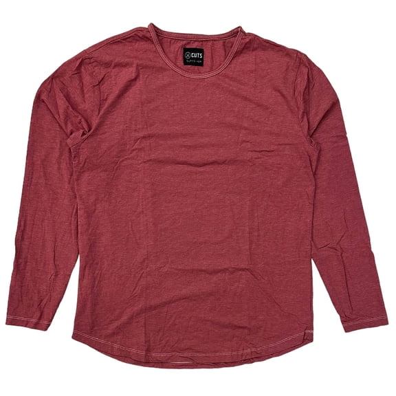 Cuts Clothing Men's Curve Hem Long Sleeve Crew Signature Fit PYCA Pro Tee T-Shirt (Medium, Redwood Heather)