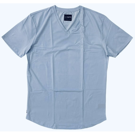 Cuts Clothing Men's Curve Hem V-Neck 4 Way Stretch Tee T-Shirt (X-Large, Glaciar)