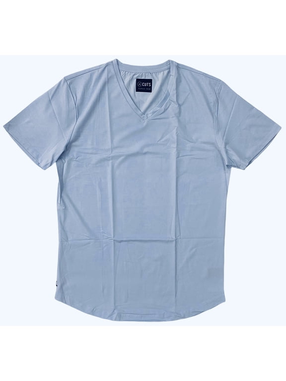 Men's Curve Hem V-Neck 4 Way Stretch Tee T-Shirt (X-Large, Glaciar)