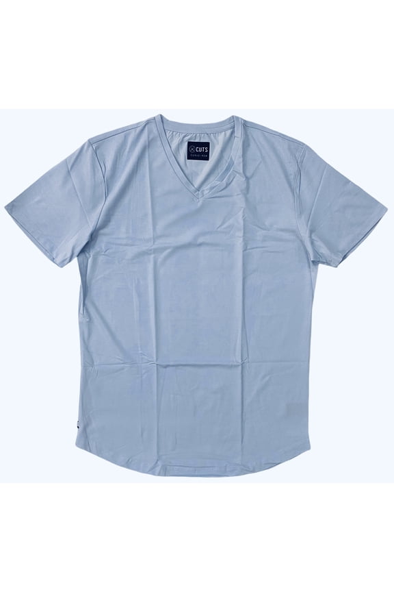 Men's Curve Hem V-Neck 4 Way Stretch Tee T-Shirt (X-Large, Glaciar)