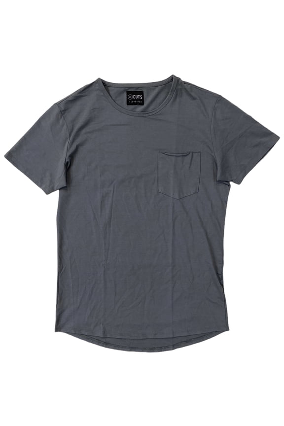 Men's Elongated Crew Neck 4 Way Stretch Tee T-Shirt With Pocket (Large, Sage (Olive))