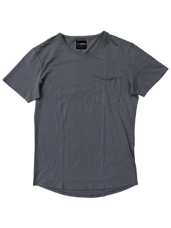 Men's Elongated Crew Neck 4 Way Stretch Tee T-Shirt With Pocket (Medium, Sage (Olive))