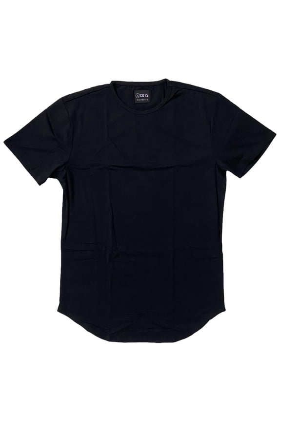 Men's Elongated Crew Neck Tee T-Shirt (Medium, Black)