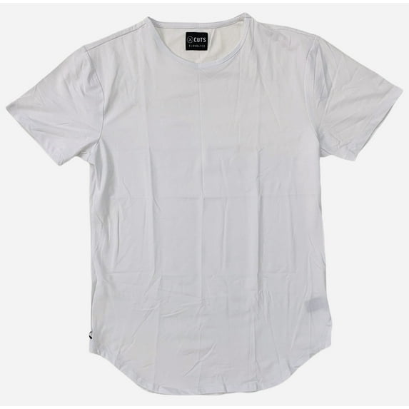 Cuts Clothing Men's Elongated Crew Neck Tee T-Shirt (Small, White)