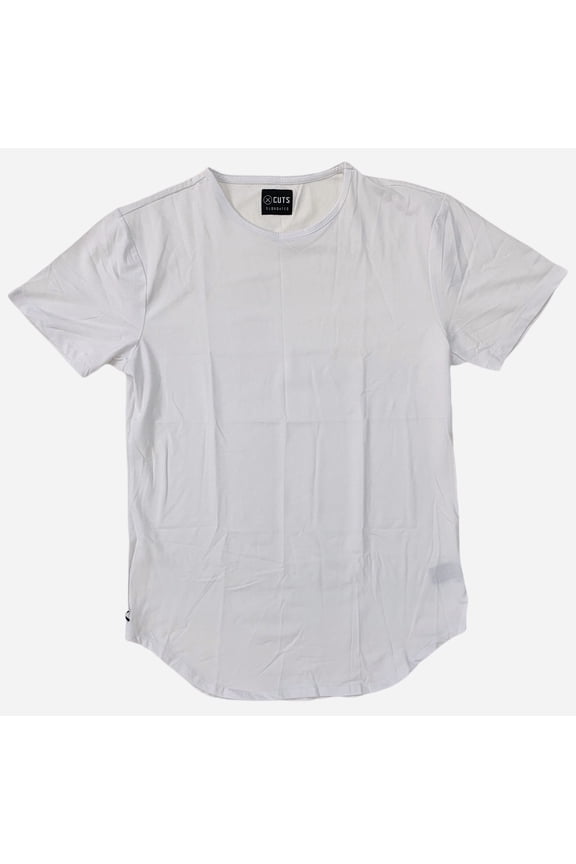 Men's Elongated Crew Neck Tee T-Shirt (X-Large, White)