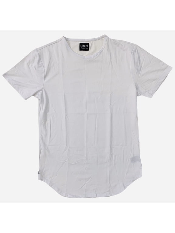 Men's Elongated Crew Neck Tee T-Shirt (X-Large, White)