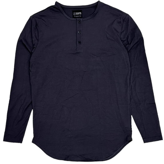 Cuts Clothing Men's Elongated Henley Long Sleeve Signature Slim Fit PYCA Pro Tee T-Shirt (Medium, Charcoal)