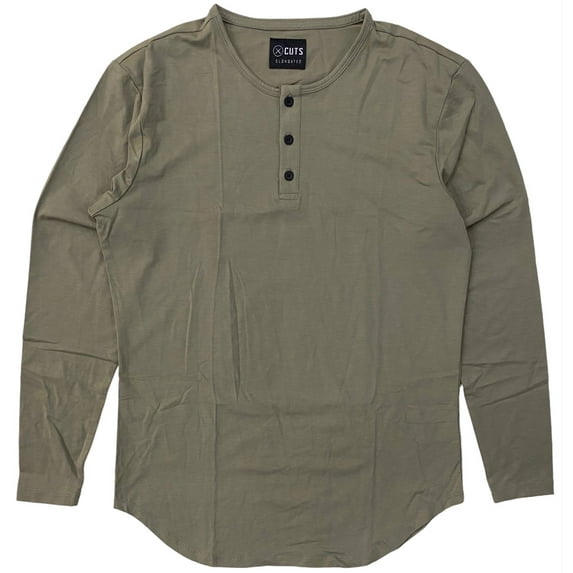Cuts Clothing Men's Elongated Henley Long Sleeve Signature Slim Fit PYCA Pro Tee T-Shirt (XX-Large, Laurel Oak (Olive))