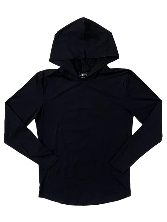 Men's Hoodie Curve Hem Signature Fit 4 Way Stretch Long Sleeve Shirt (Medium, Black)