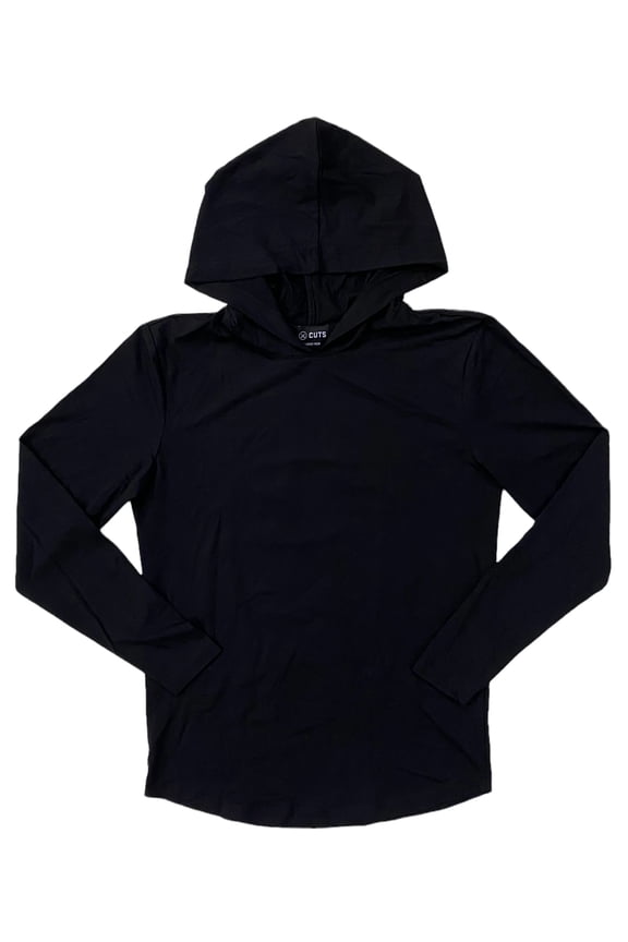 Men's Hoodie Curve Hem Signature Fit 4 Way Stretch Long Sleeve Shirt (Small, Black)