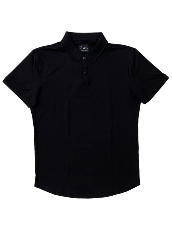 Men's PYCA Polo Curve Hem Signature Fit 4 Way Stretch Shirt (Medium, Black)