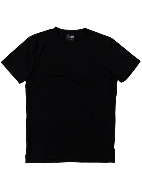 Men's Split Hem Crew Neck 4 Way Stretch Tee T-Shirt (Medium, Black)