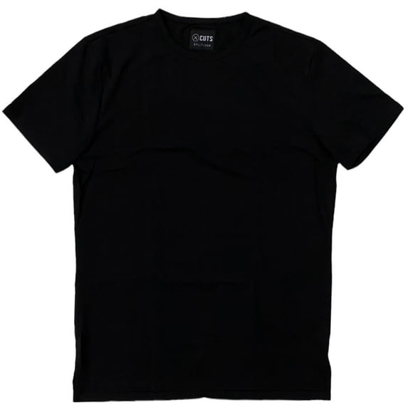 Cuts Clothing Men's Split Hem Crew Neck 4 Way Stretch Tee T-Shirt (Small, Black)