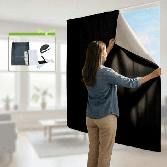 Cuttable Blackout Curtains 79" x 57" for Bedroom & Nursery, Portable Light Blocking Shades with Stickers, Heat Insulation Window Cover for Home Theater & Room Darkening