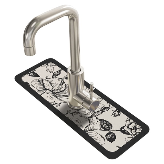 Cuttable Diatomaceous Earth Faucet Mat - Narrow Hole Non-Slip Drainage Pad, for Kitchen Faucet & Bathroom Countertop ( Black )