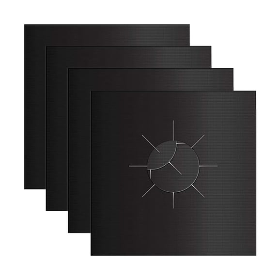 Cuttable Stove Burner Covers, 4-Pack 10.6x10.6 Inch Non-Stick Stove Top Protector Mats, Reusable Heat Resistant Gas Range Covers for Easy Kitchen Cleaning, Black